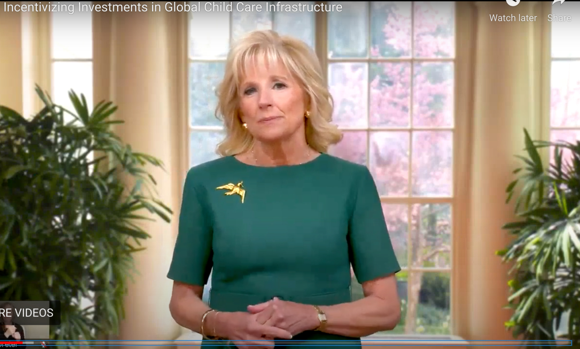 Screenshot of First Lady Dr. Jill Biden from child care event